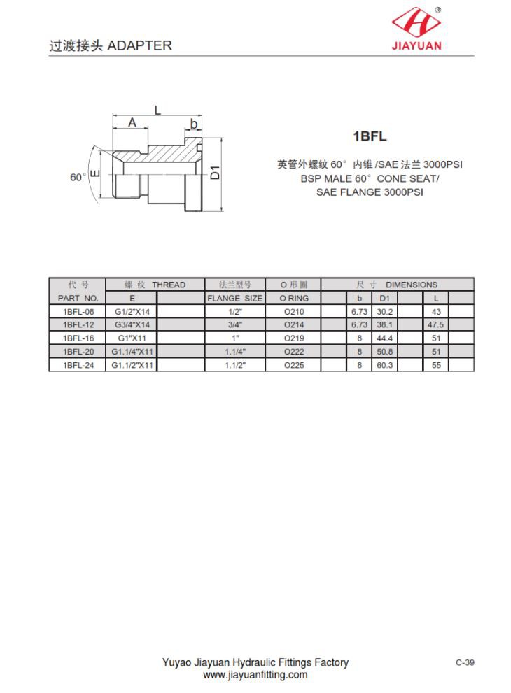 Adaptador BSP de brida hidráulica